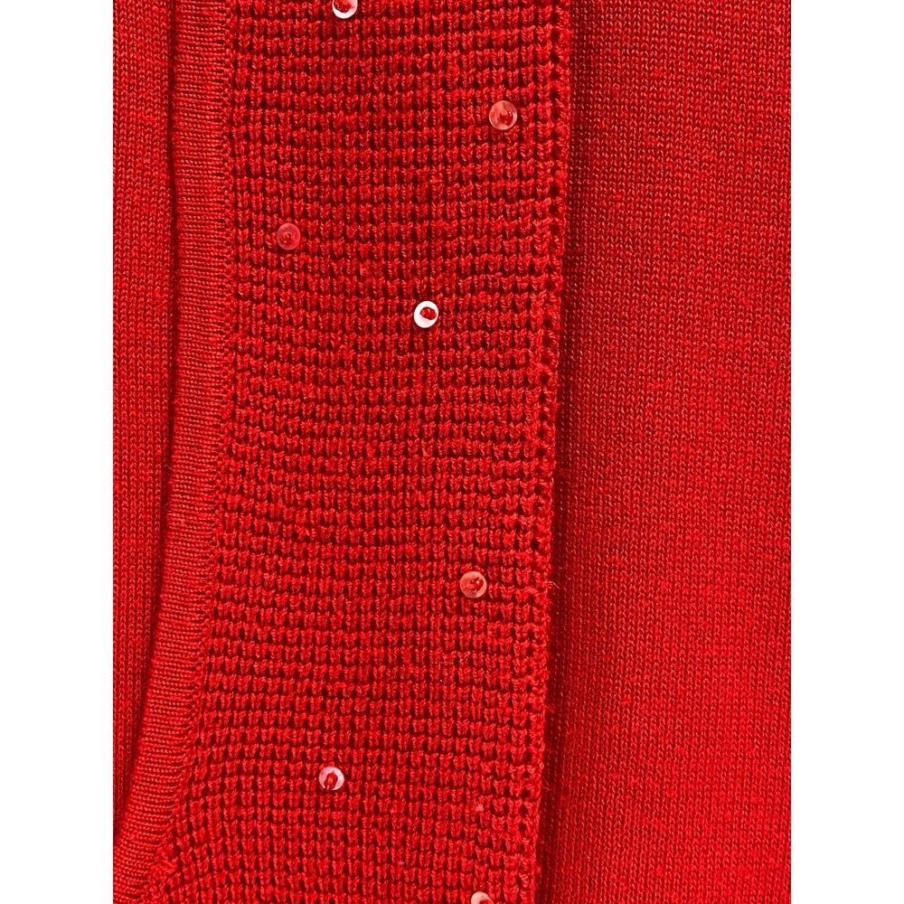 Jenny Red Knit Twinset Sequin Cardigan Shell Set Holiday‎ Party Sweater Small - Picture 7 of 10